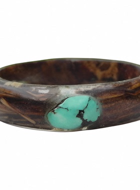 绿松石木制树脂森林结婚戒指复古