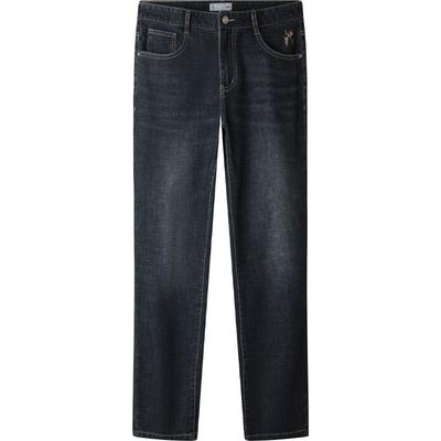 海澜之家微弹中腰直筒绣花牛仔裤