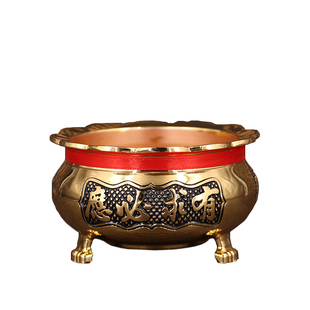 佛堂供佛纯铜合金三脚莲花边招财进宝香炉礼佛供奉财神室内佛具