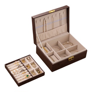 侣薇轻奢首饰盒仿木质纹皮革首饰收纳盒高颜值2025简约大容量