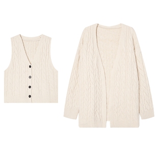 白鹿语慵懒风马甲背心开衫两件套25秋冬新款高级感V领毛衣套装