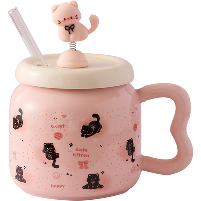 可爱猫咪带吸管马克杯女生日礼物