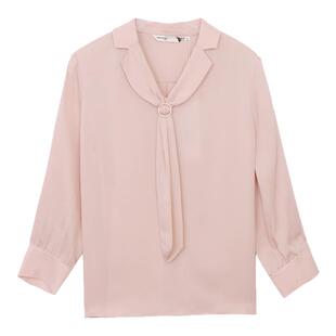 布景真丝衬衫女夏季通勤优雅飘带领结设计翻领长袖桑蚕丝上衣0815