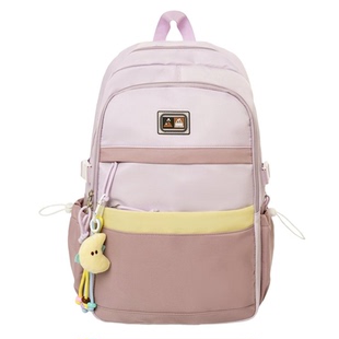 新品拼色双肩包女初高中学生书包大容量通勤电脑包户外旅行背包