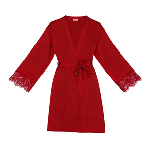 DPLAYSWEET红色烫饰新婚睡袍轻奢缎面蕾丝本命年居家睡衣2026春季