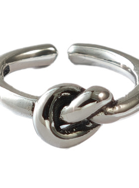 郑银季女士S925银戒指小指戒尾戒脚戒开口可调节爱心结小指环