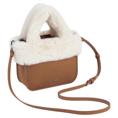 柔软毛绒手提斜挎托特包女