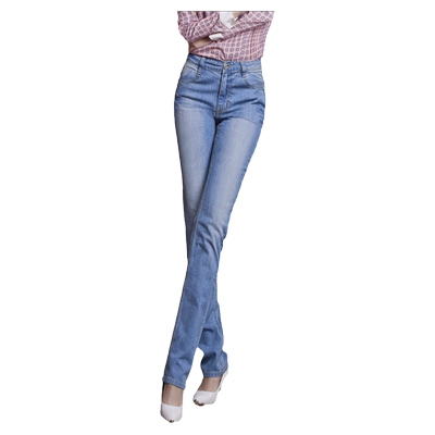 直筒牛仔裤女秋修身高腰加长