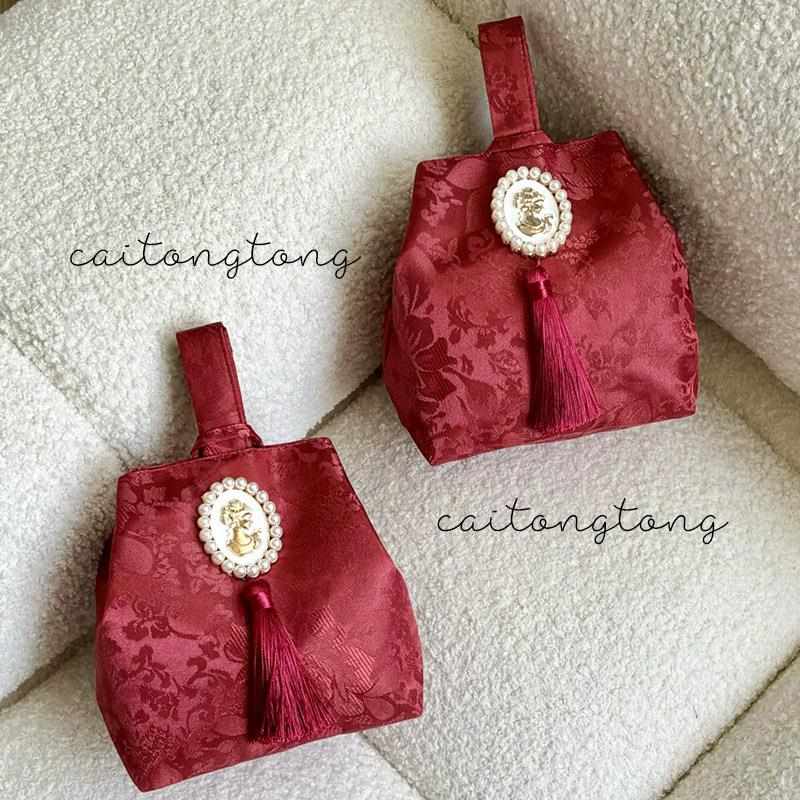 复古法式美人头中式流苏提花手腕包法式中国风婚礼伴手礼礼品袋