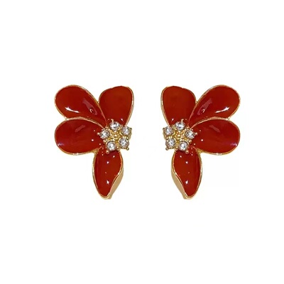「曼珠沙华」珐琅釉红花耳钉耳夹