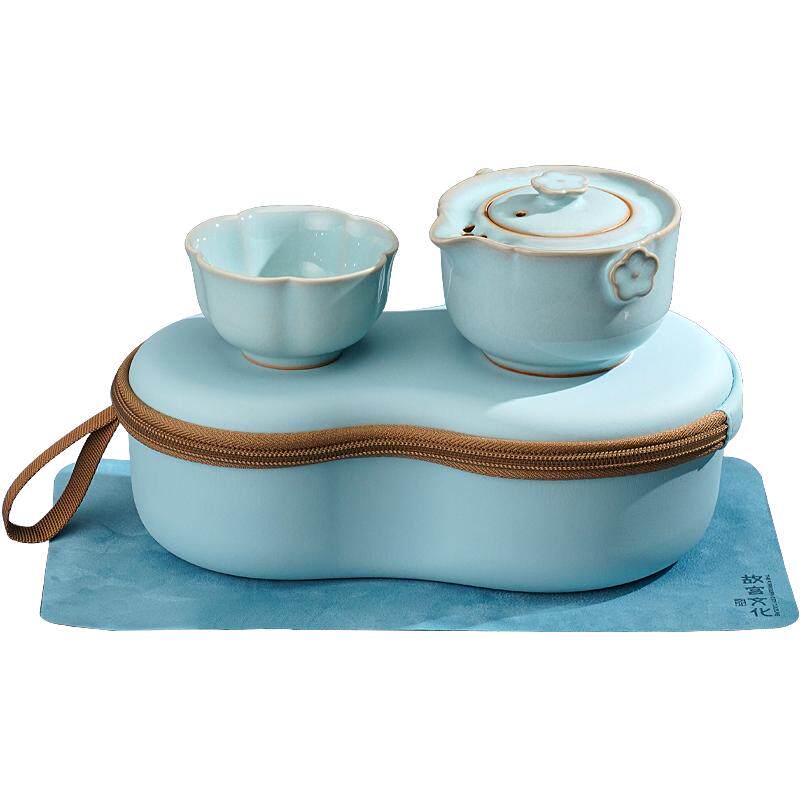 故宫官方汝窑天青釉梅花旅行茶具