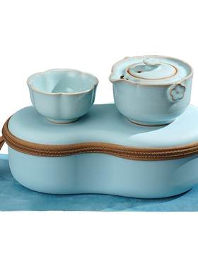 故宫官方汝窑天青釉梅花旅行茶具