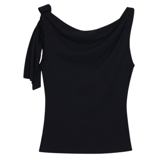 MULVAN 缪斯印记 辣妹蝴蝶结绑带斜肩上衣女夏季超美修身露肩t恤