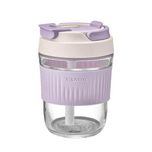 vanow 新款玻璃水杯咖啡杯子可爱便携带吸管带盖茶杯女礼盒套装