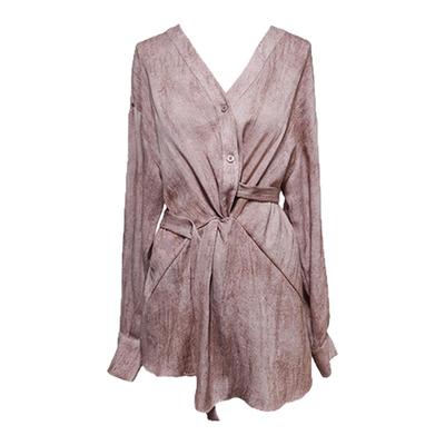 亚麻人棉复古炒色V领上衣