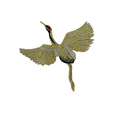 原创红冠仙鹤刺绣布贴
