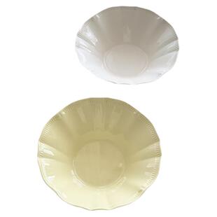 安木良品 外贸出口 法式ins奶黄色浮雕花边陶瓷花型沙拉冰淇淋碗