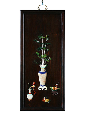 贡匠大红酸枝百宝嵌清供图挂屏