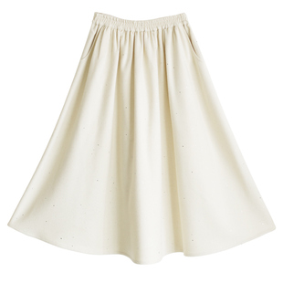 【星河一梦】忆旧保暖毛呢半身裙女2025冬季新款百搭显瘦白色伞裙