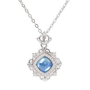 宫里上新海蓝宝项链女天然蓝色水晶吊坠纯银毛衣链蓝宝石生日礼物