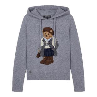 TeenieWeenie小熊女装绵羊毛衣冬季新款大熊提花连帽毛针织衫上衣