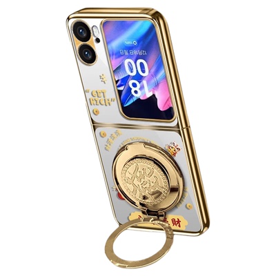 金蛇生财电镀透明折叠适用oppofindn2flip手机壳新款简约高级oppofindn2flip外壳防摔硬壳带支架保护壳女款