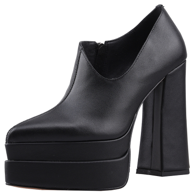 misili深口单鞋欧美防水台真皮