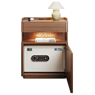 床头柜保险箱一体卧室实木智能多功能带锁无线充电保险柜免安装