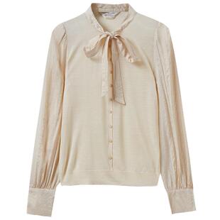 EXCEPTION例外女装春秋时尚原创设计针织真丝衬衫休闲气质上衣