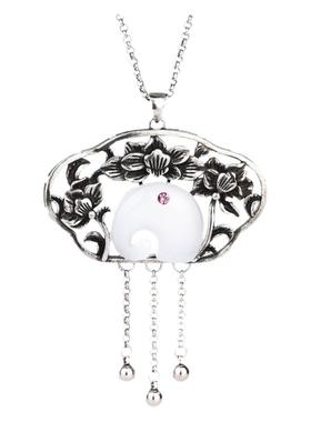 宫廷创意设计吉祥物配饰大象平安锁挂坠镶仿和田玉复古装流苏项链