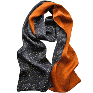 黑色星星点点飘带真丝丝巾细窄长条双面配衬衫装饰领巾桑蚕丝围巾