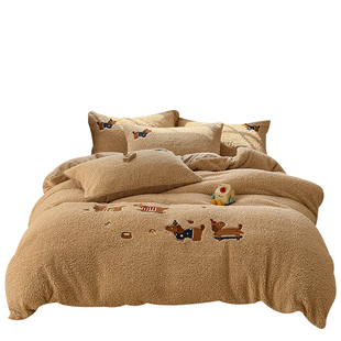 秋冬季羊羔绒床上四件套珊瑚牛奶绒2025新款床单被套床笠款床品三