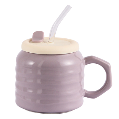 芋泥啵啵陶瓷吸管杯大容量喝水杯