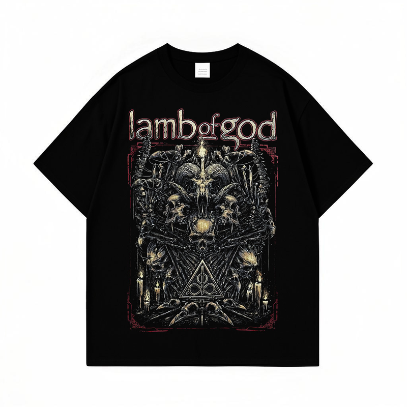 Lamb of God上帝羔羊乐队骷髅印花短袖T恤男女款纯棉潮牌上衣夏季