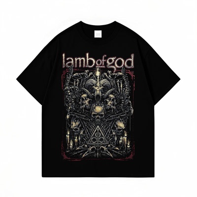 Lamb of God上帝羔羊乐队骷髅印花短袖T恤男女款纯棉潮牌上衣夏季