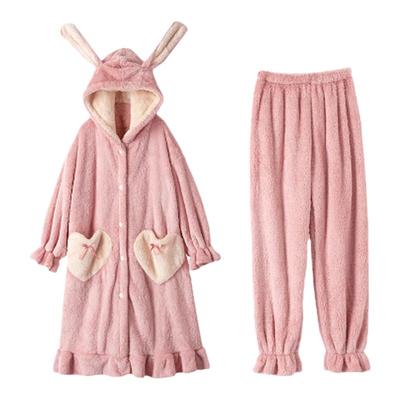 女珊瑚绒网红睡袍大码睡衣秋冬季