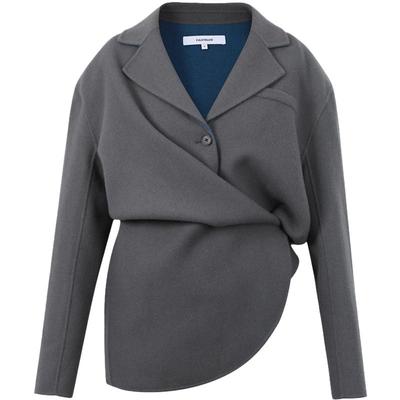 交错门襟双面呢羊毛外套