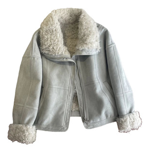 浅灰麂皮绒皮毛一体外套女毛绒绒加厚保暖羊羔毛内里棉衣棉服韩版