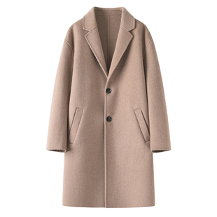 秋冬韩版双面绵羊绒大衣男中长款宽松西装领落肩羊毛呢子风衣外套