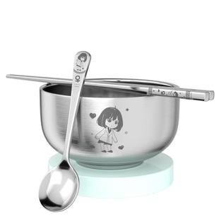 304不锈钢碗定制个人专用家用可爱卡通儿童吃饭碗筷勺餐具套装