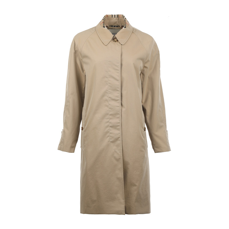 【自营】BURBERRY/博柏利女士SS26格纹饰边宽松直筒中长风衣外套