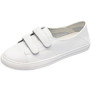 全牛皮~小白鞋女平底2026早春新款真皮魔术贴一脚蹬懒人浅口板鞋