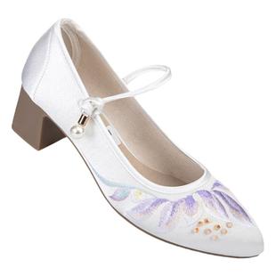 老北京布鞋女款古风单鞋配旗袍中国风绣花鞋浅口舒适民族风高跟鞋