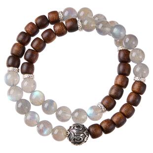 iSTONE/石头记天然灰月光沉香手串双圈转运珠六字箴言新中式手链