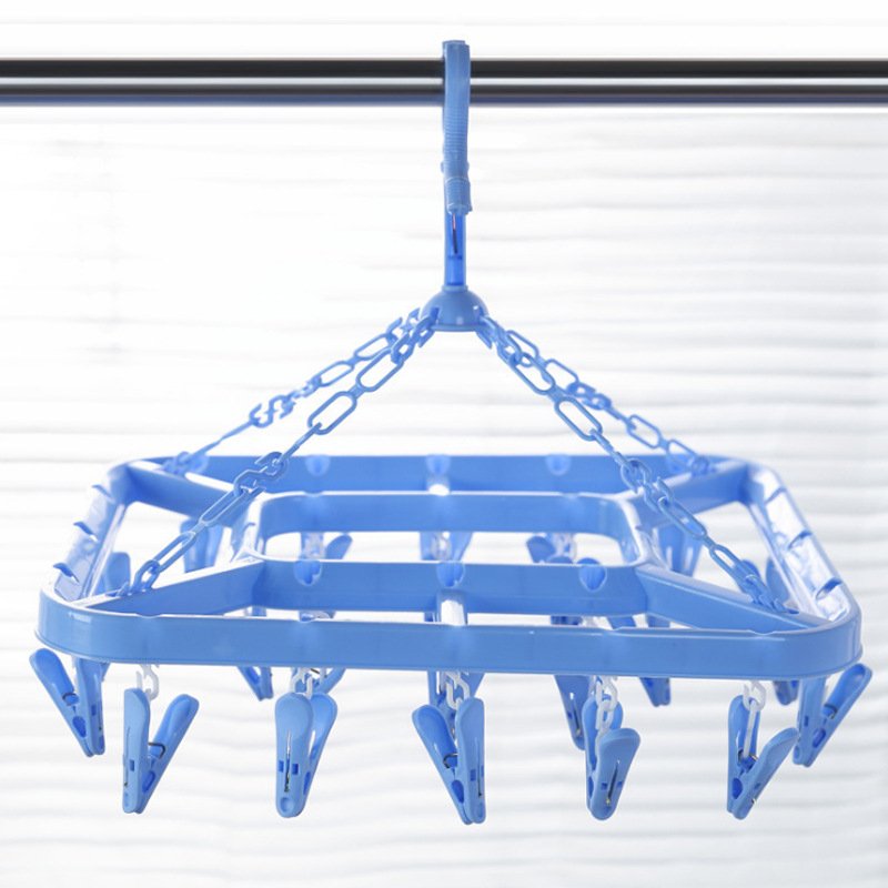 宝宝衣服内衣袜子阳台晾晒圆形带架子挂钩防风塑料手动挂式晾衣架