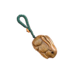 绿檀木兔子挂件实木十二生肖木质兔吊坠钥匙扣手机链新中式装饰品