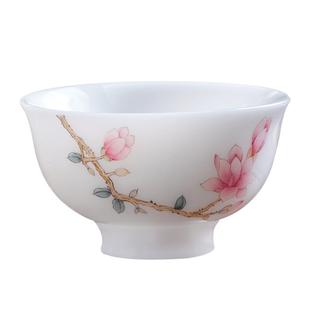 高端手绘玉兰花主人杯冰种玉瓷家用中式个人专用陶瓷茶具喝茶杯女