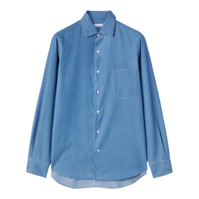 Loro Piana/诺悠翩雅男装水蓝色休闲棉质丹宁长袖衬衫