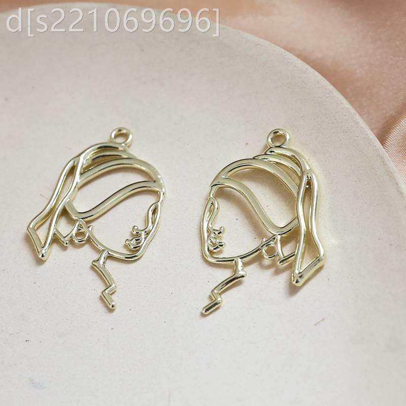 合金人脸线条侧脸简约镂空波浪吊坠手工饰品耳环项链配件材料