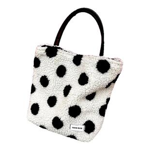 GGSG BAG秋冬原创自制小众羊羔毛手提包小号托特包黑白波点手拎包